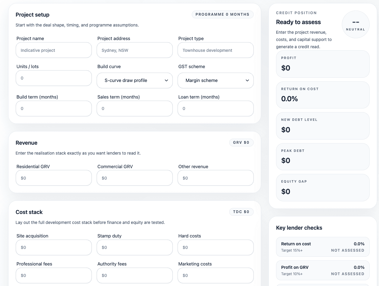 Financial Edge construction finance calculator interface
